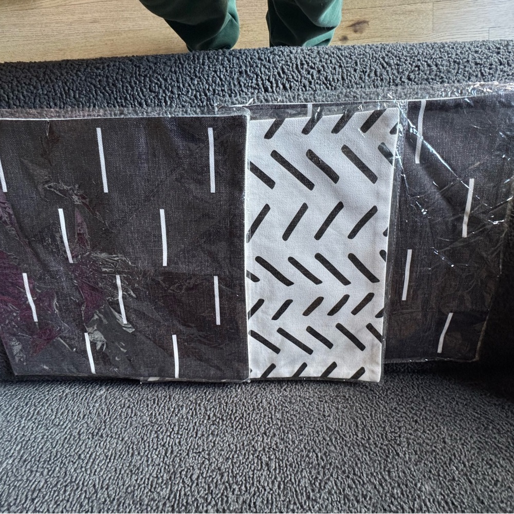 Black and White Patterned Fabric Pillow Covers (set of three)